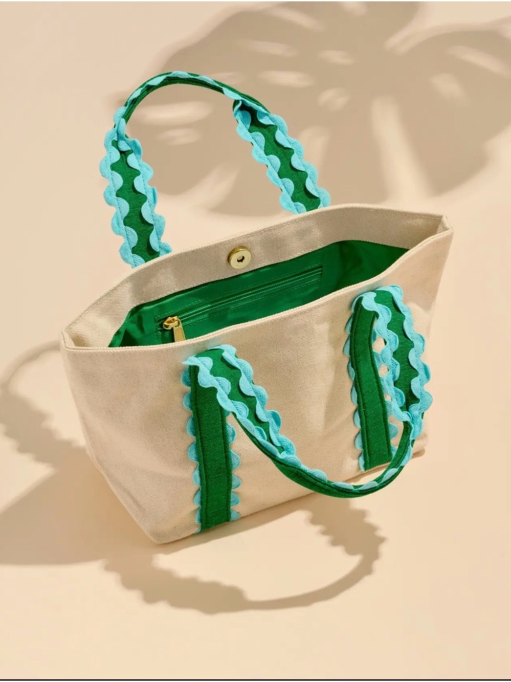 SOLD-Green & Blue Trim Mini Tote - Picture 4 of 4